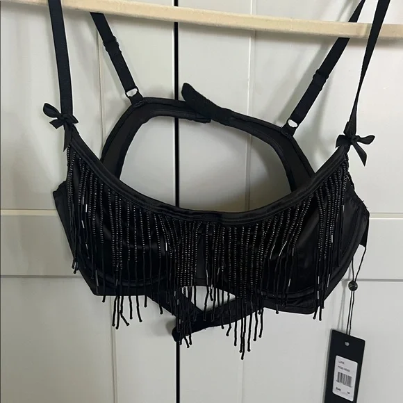 NWT Frederick’s of Hollywood Lune Beaded Longline Bra Size M Black - Picture 3 of 10